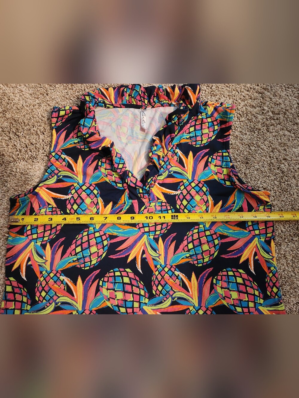 Lulu B- Sleeveless Ruffle V-Neck Pineapple Print Dress - Navy & Multi - Picture 8 of 9